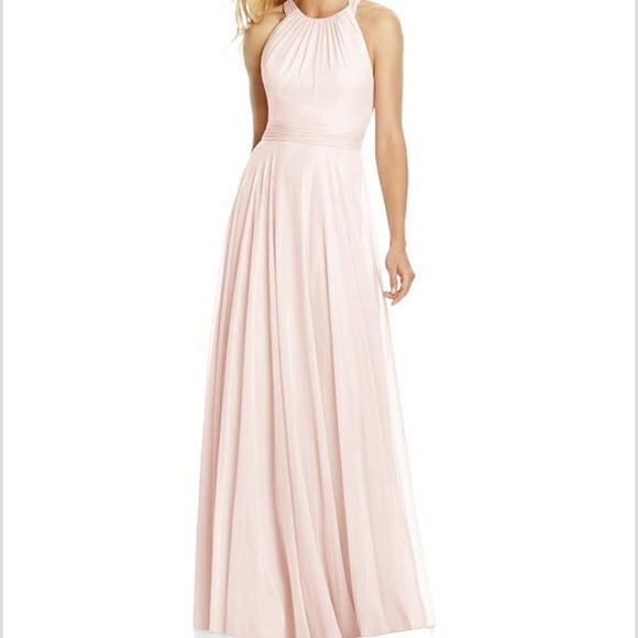 Dessy Cross Strap Open-Back Halter Maxi Dress - Blush; Size 16, Extra Length - Picture 1 of 5